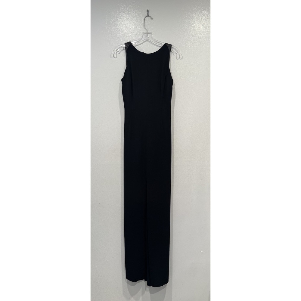 L'Agence Black Open Back Leather Trim Dress Gown Bow Slit Minimalist Sexy Size 2